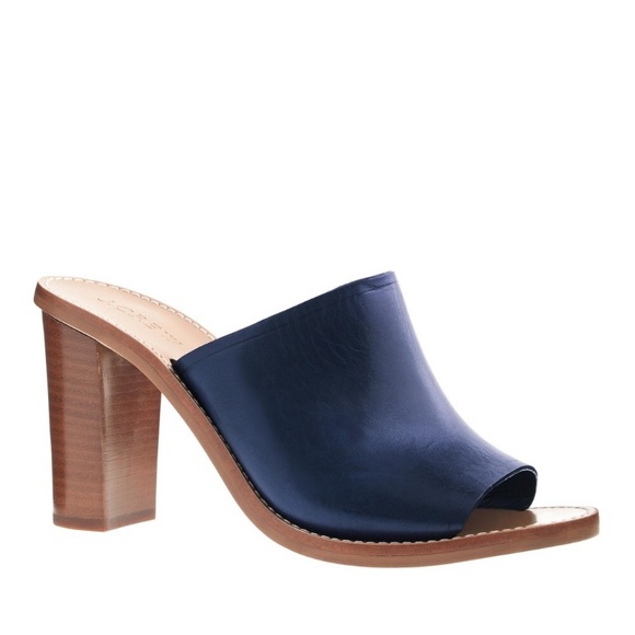 navy blue leather mules